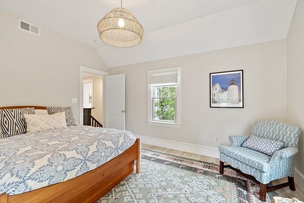 Bedroom, Interior, Pendant Lights, Wood Texture Flooring