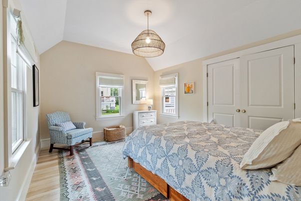 Bedroom, Interior, Pendant Lights, Wood Texture Flooring