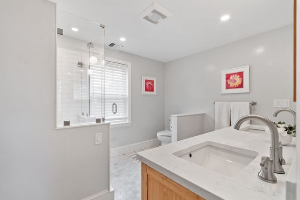 Bathroom, Glass Shower, Interior, Recessed Lighting