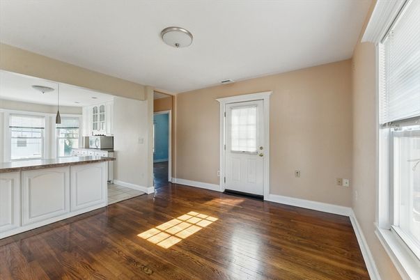 Empty room, Interior, Kitchen, Pendant Lights, Wood Texture Flooring