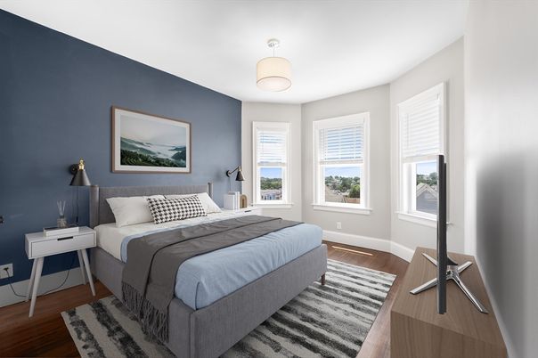 Bedroom, Interior, Pendant Lights, Wood Texture Flooring
