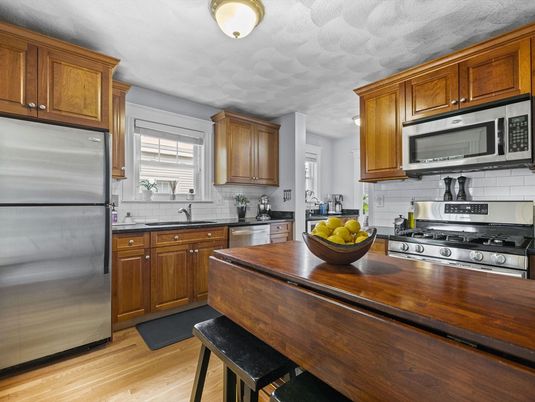 Interior, Kitchen, Stainless Steel Appliances, Wood Texture Flooring