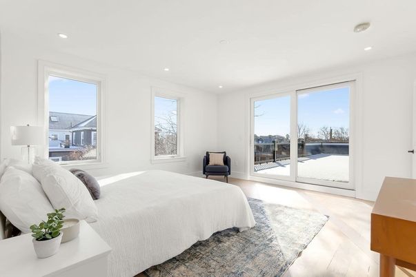 Bedroom, Interior, Recessed Lighting, Water, Wood Texture Flooring