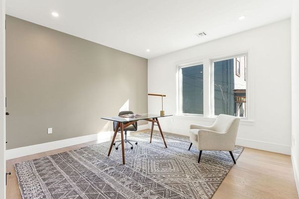 Home Office, Interior, Recessed Lighting, Wood Texture Flooring
