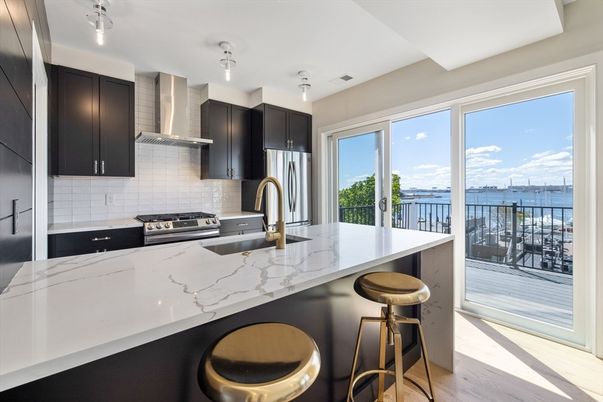 Interior, Kitchen, Stainless Steel Appliances, Water, Wood Texture Flooring