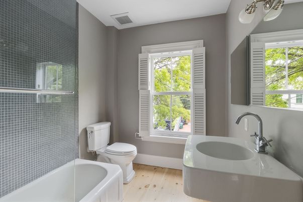 Bathroom, Glass Shower, Interior, Wood Texture Flooring