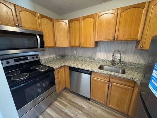 Interior, Kitchen, Stainless Steel Appliances, Wood Texture Flooring