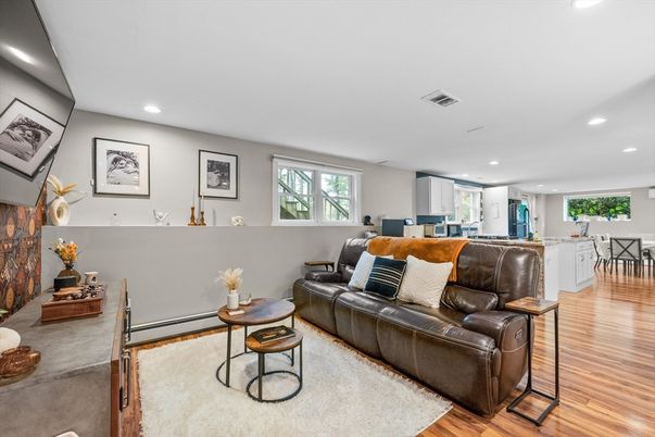 Dining room, Interior, Kitchen, Living room, Recessed Lighting, Wood Texture Flooring