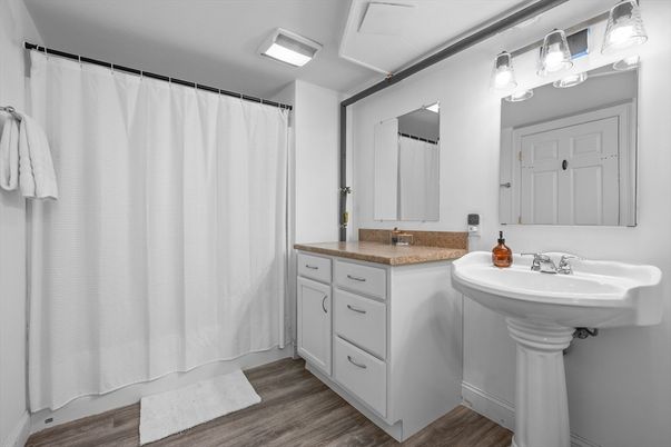 Bathroom, Dual Sink Vanities, Interior, Wood Texture Flooring