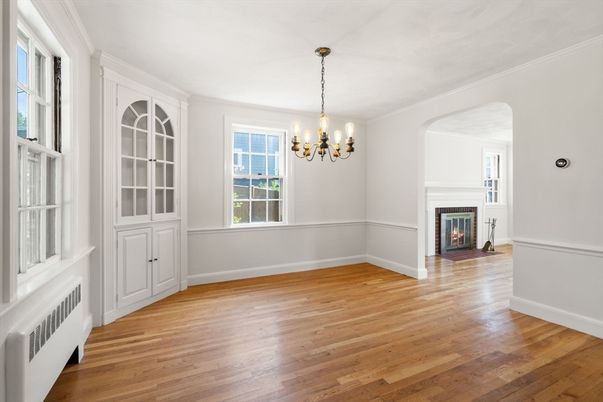 Chandelier, Empty room, Fireplace, Interior, Wood Texture Flooring