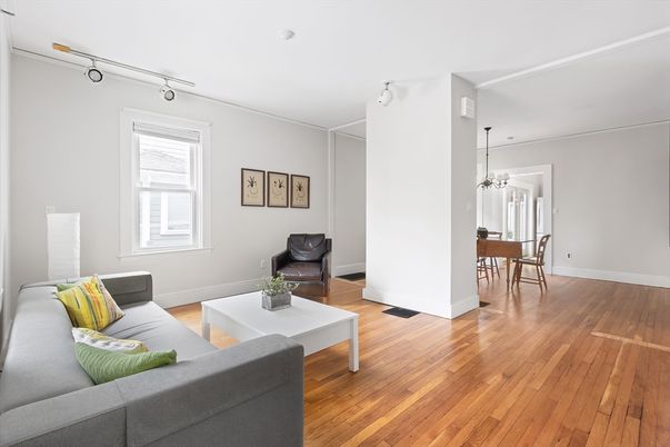 Dining room, Interior, Living room, Pendant Lights, Wood Texture Flooring