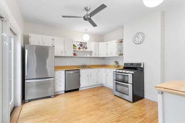 Interior, Kitchen, Stainless Steel Appliances, Wood Texture Flooring
