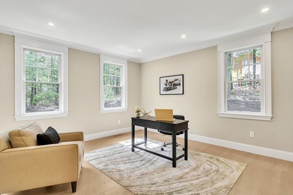 Home Office, Interior, Recessed Lighting, Wood Texture Flooring