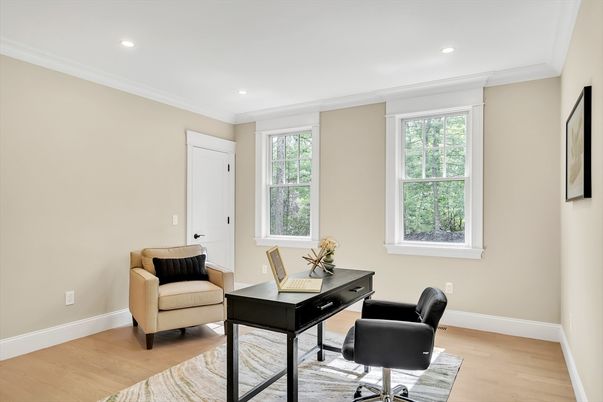 Home Office, Interior, Recessed Lighting, Wood Texture Flooring