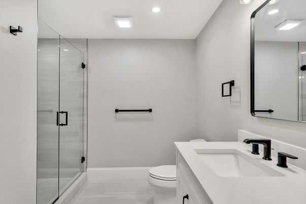 Bathroom, Glass Shower, Interior, Recessed Lighting