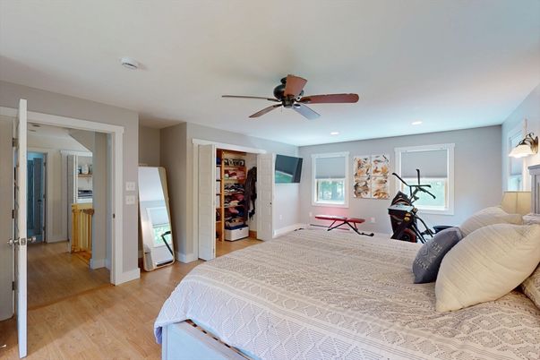 Bedroom, Fitness Equipment, Interior, Recessed Lighting, Wood Texture Flooring