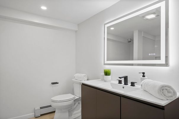 Bathroom, Interior, Recessed Lighting, Wood Texture Flooring