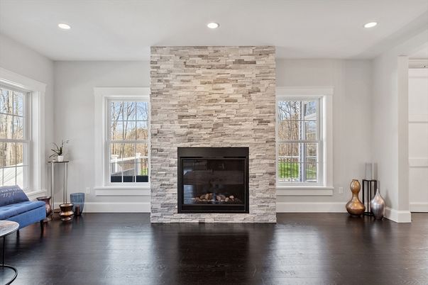 Fireplace, Interior, Recessed Lighting, Wood Texture Flooring