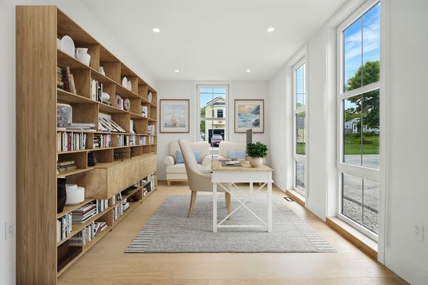 Home Office, Interior, Recessed Lighting, Wood Texture Flooring