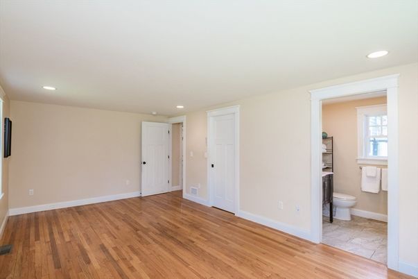 Bathroom, Empty room, Interior, Recessed Lighting, Wood Texture Flooring