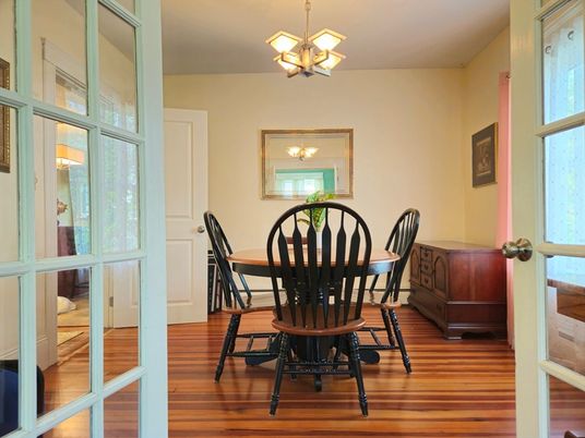 Chandelier, Dining room, Interior, Wood Texture Flooring
