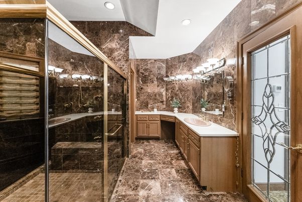 Bathroom, Dual Sink Vanities, Glass Shower, Interior, Recessed Lighting