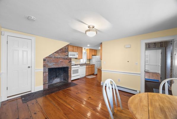 Fireplace, Interior, Kitchen, Wood Texture Flooring