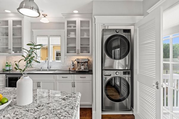 Interior, Kitchen, Recessed Lighting, Utility Closets, Washer, Wood Texture Flooring