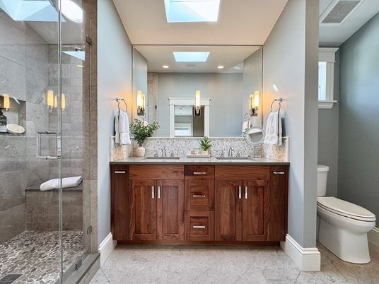 Bathroom, Dual Sink Vanities, Glass Shower, Interior, Recessed Lighting