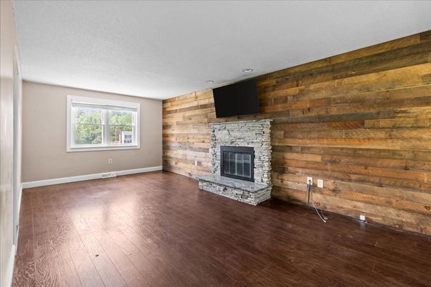 Empty room, Fireplace, Interior, Wood Texture Flooring, Wooden Walls