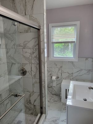 Bathroom, Glass Shower, Interior, Marble, Marble Walls