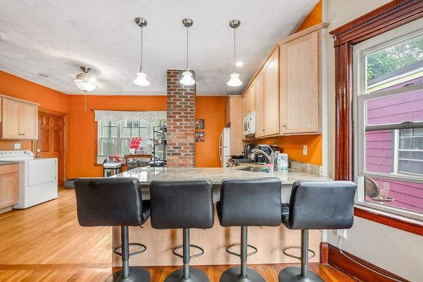 Interior, Kitchen, Pendant Lights, Wood Texture Flooring