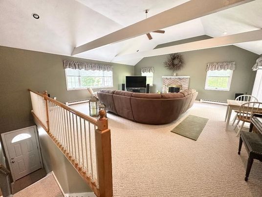 Dining room, Fireplace, Interior, Living room, Recessed Lighting