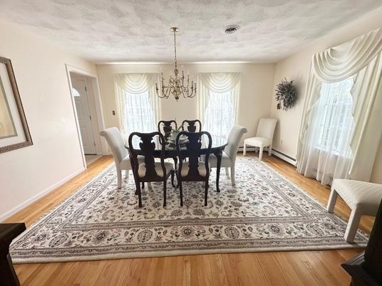 Chandelier, Dining room, Interior, Wood Texture Flooring