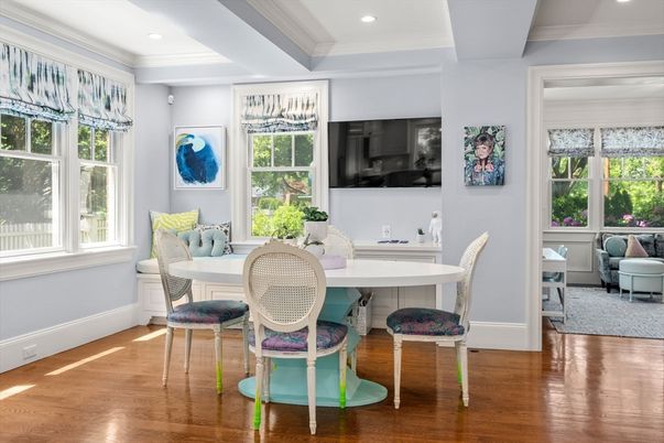 Dining room, Interior, Recessed Lighting, Wood Texture Flooring