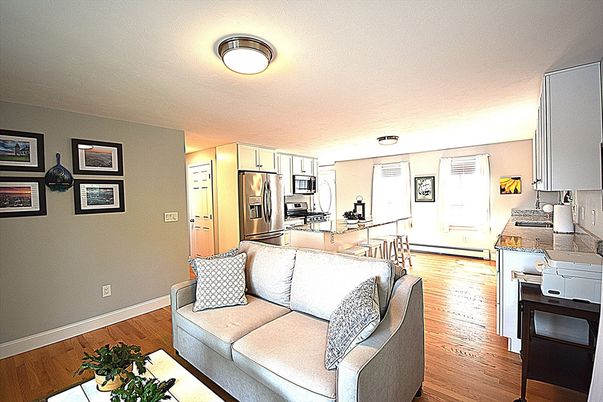 Interior, Kitchen, Living room, Stainless Steel Appliances, Wood Texture Flooring