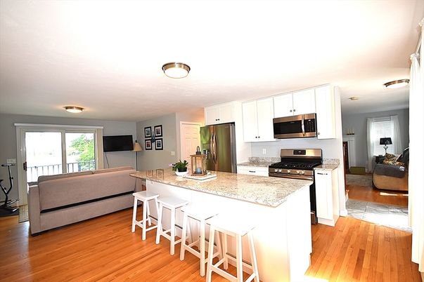 Interior, Kitchen, Living room, Stainless Steel Appliances, Wood Texture Flooring