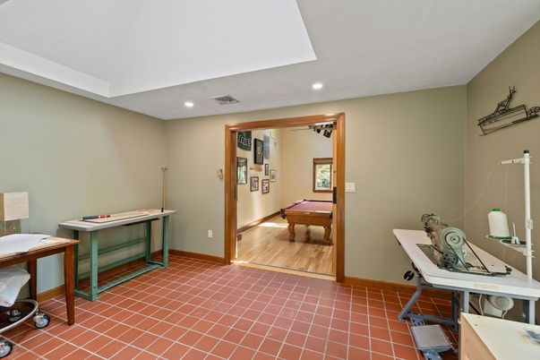Billiard Table, Game Room, Home Office, Interior, Recessed Lighting, Wood Texture Flooring