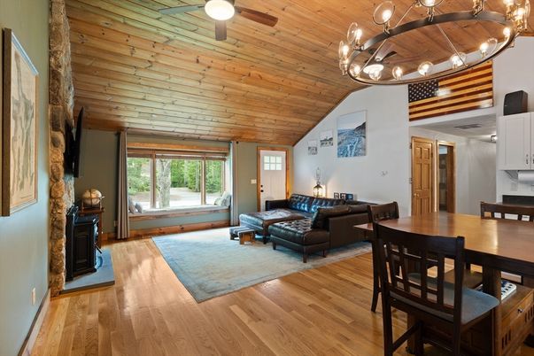 Chandelier, Dining room, Interior, Living room, Wooden Ceilings, Wood Texture Flooring, Wooden Walls
