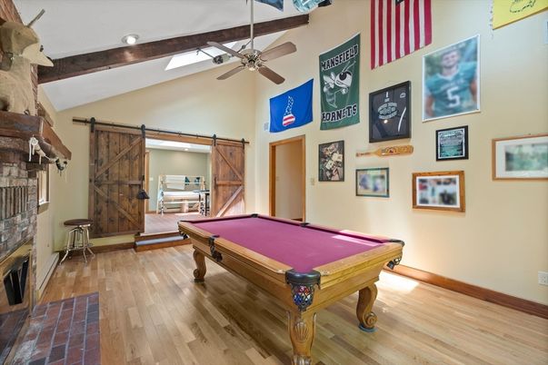 Billiard Table, Game Room, Interior, Recessed Lighting, Wood Texture Flooring