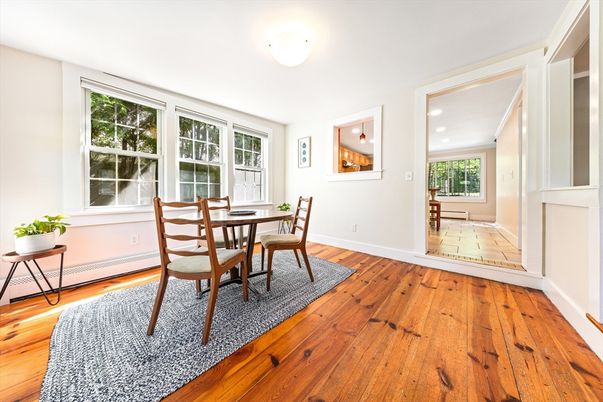 Dining room, Interior, Recessed Lighting, Wood Texture Flooring
