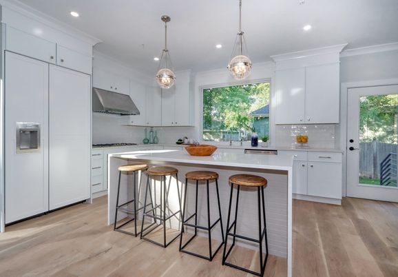 Interior, Kitchen, Pendant Lights, Recessed Lighting, Wood Texture Flooring