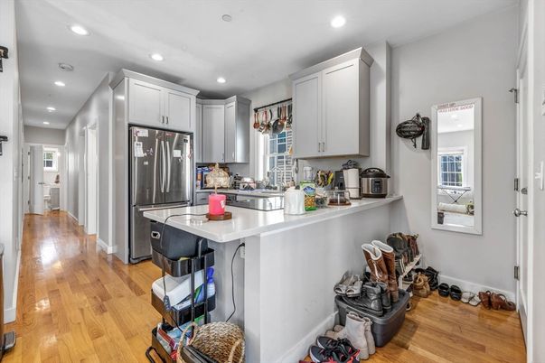 Interior, Kitchen, Recessed Lighting, Wood Texture Flooring