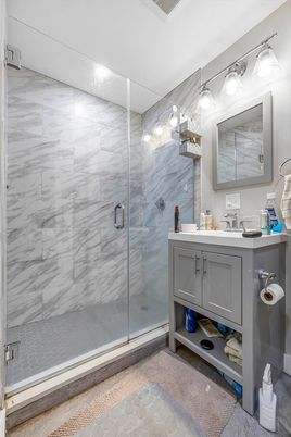 Bathroom, Glass Shower, Interior, Marble Walls