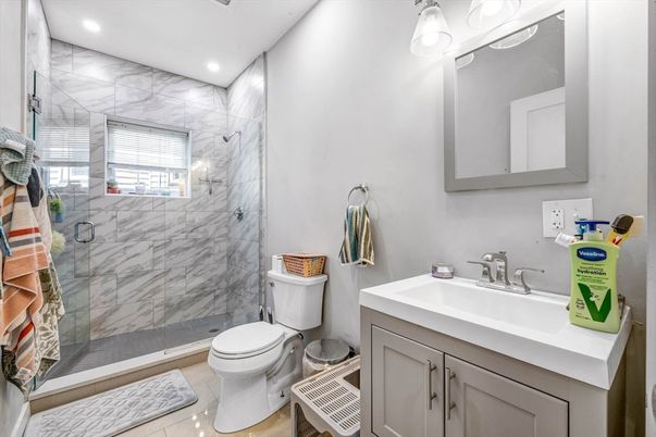 Bathroom, Glass Shower, Interior, Marble Walls, Recessed Lighting
