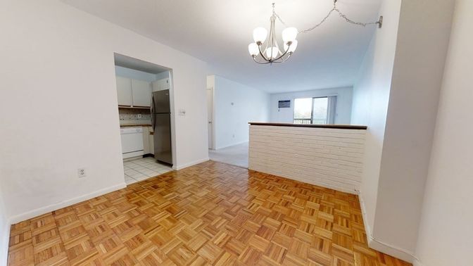 Chandelier, Empty room, Interior, Kitchen, Pendant Lights, Wood Texture Flooring