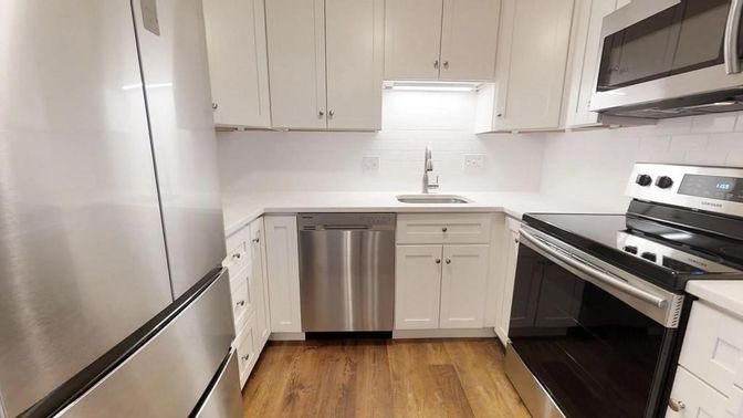 Interior, Kitchen, Stainless Steel Appliances, Wood Texture Flooring