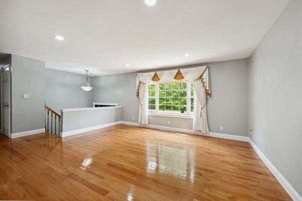 Empty room, Interior, Pendant Lights, Recessed Lighting, Wood Texture Flooring