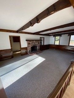 Empty room, Fireplace, Interior, Wooden Beams
