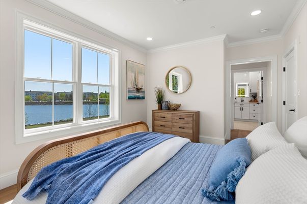 Bedroom, Interior, Recessed Lighting, Water, Wood Texture Flooring